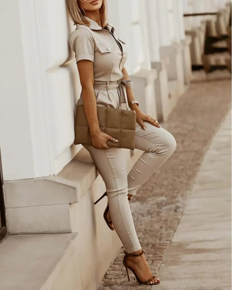 Zip Front Flap Detail Cargo Jumpsuit With Belt