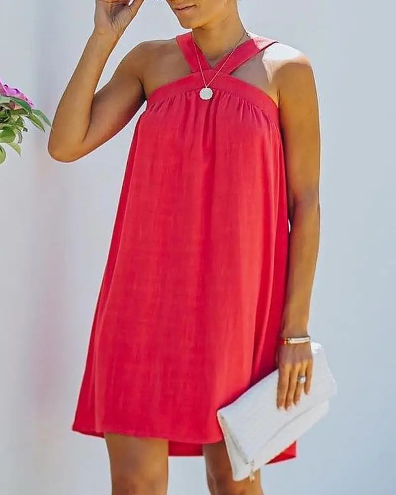 NEW Plain Halter Sleeveless Casual Dress