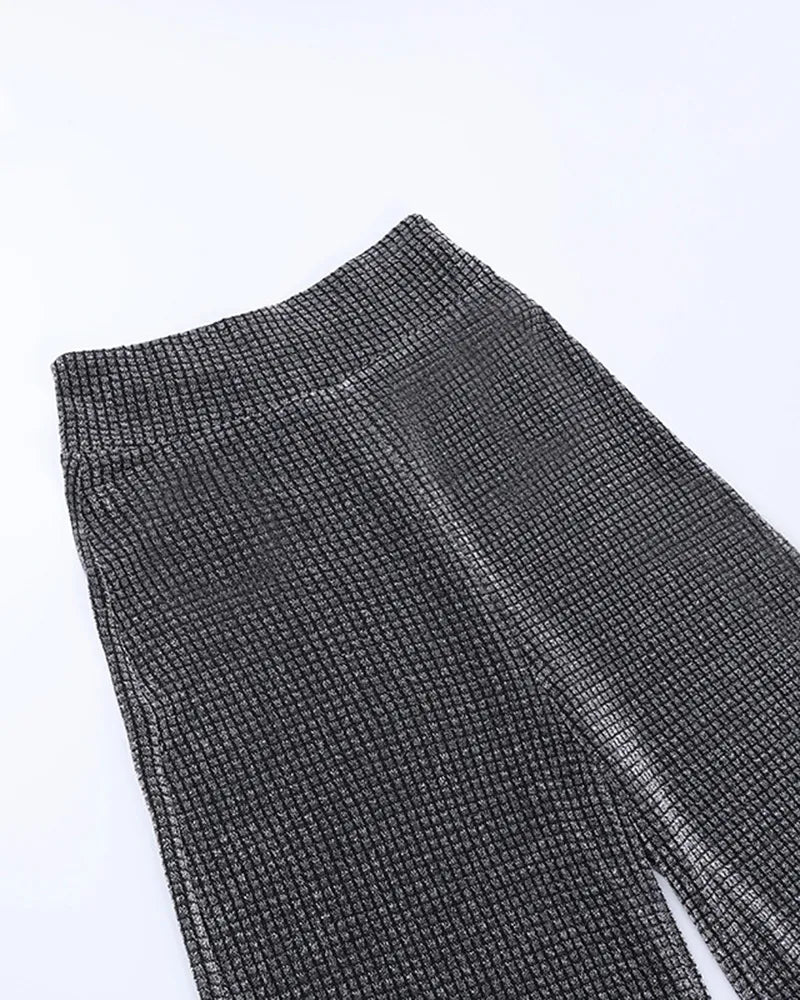 Glitter Waffle Knit High Waist Straight Leg Pants