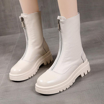 马丁靴女英伦风2020新款秋冬前拉链增高百搭ins网红瘦瘦短靴厚底