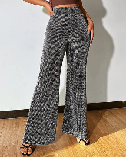 Glitter Waffle Knit High Waist Straight Leg Pants