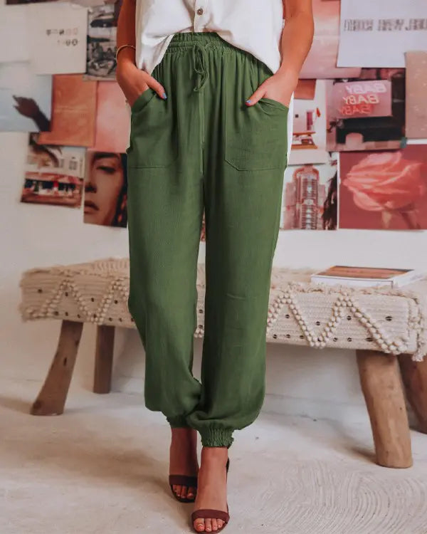 NEW Pocket Detail Drawstring Casual Cuffed Pants