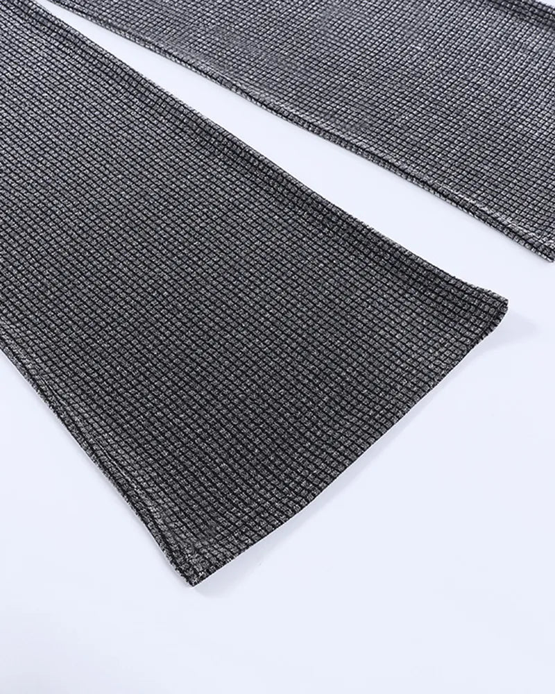 Glitter Waffle Knit High Waist Straight Leg Pants