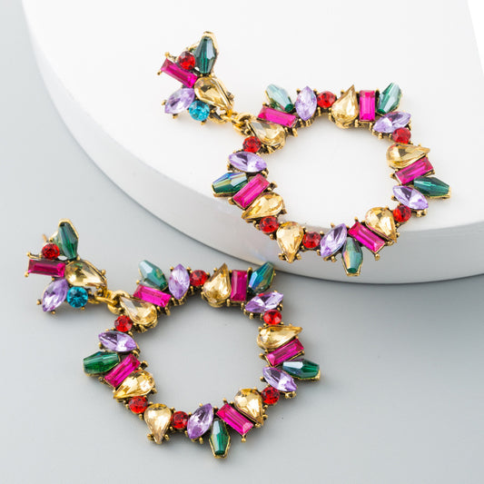 标题前缀11欧美夸张耳环女合金亚克力耳钉时尚镶满钻耳環复古长款网红耳饰标题后缀11