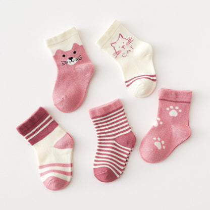 Children Four Seasons Tube Socks Pink Catqqqqqqqqqqqq123