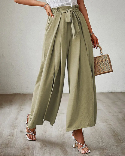 NEW Tie Front Pleated Design Wide Leg Pants