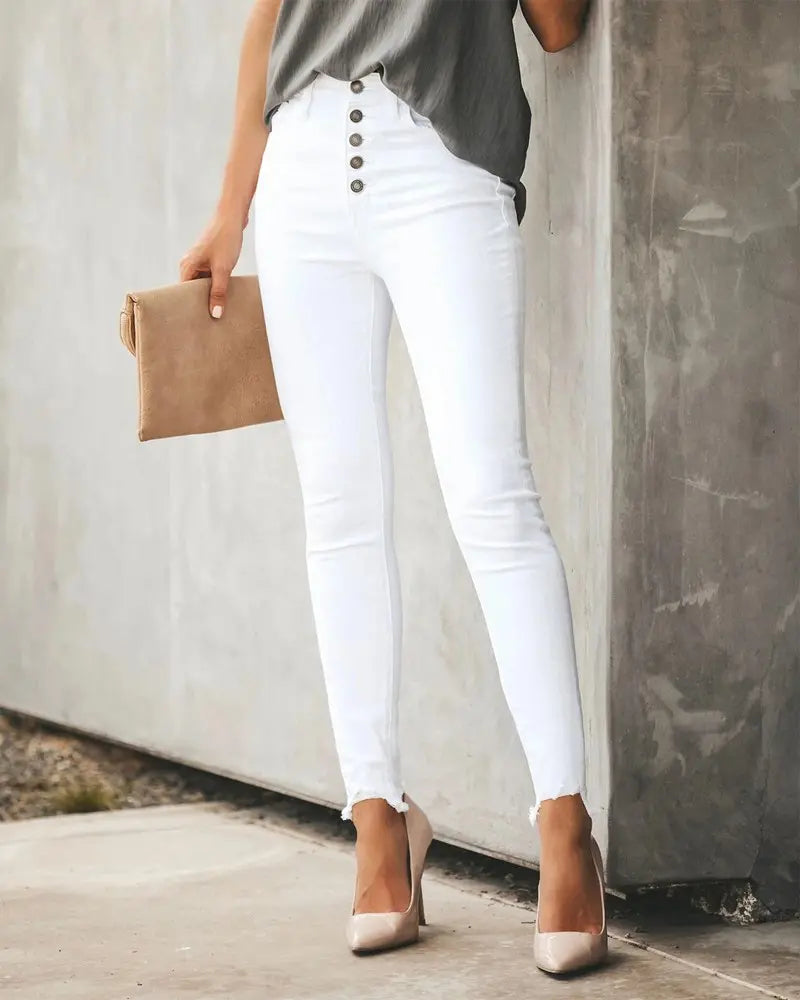 NEW Button Fly Raw Hem Skinny Pants