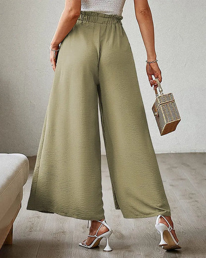 NEW Tie Front Pleated Design Wide Leg Pants