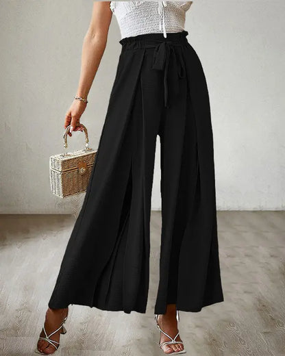 NEW Tie Front Pleated Design Wide Leg Pants