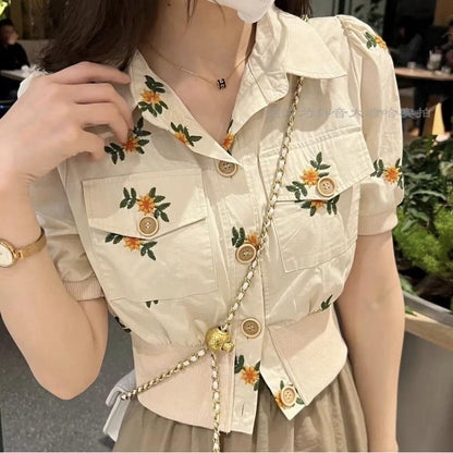 Small Suit Skirt for Women 2022 Summer New Embroidery Top French High Waist A- line Skirt Two-Piece Suit