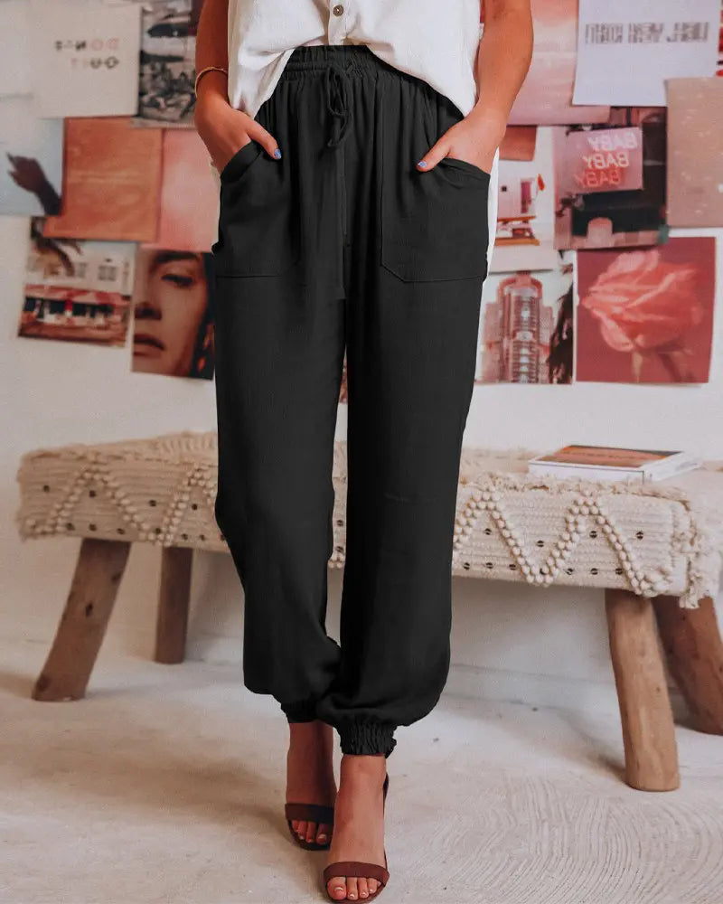 NEW Pocket Detail Drawstring Casual Cuffed Pants