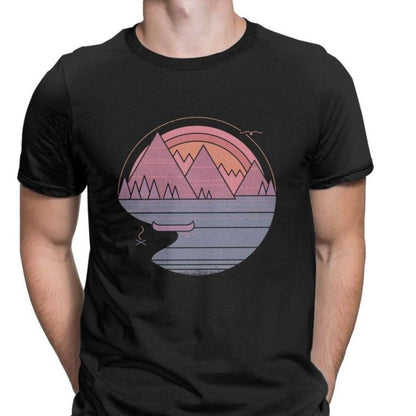 The Mountains Are Calling Hiking Tee Shirt Men Outdoors Nature Camping Tshirts Trekking Summer Tees O Neck Cotton Shirt