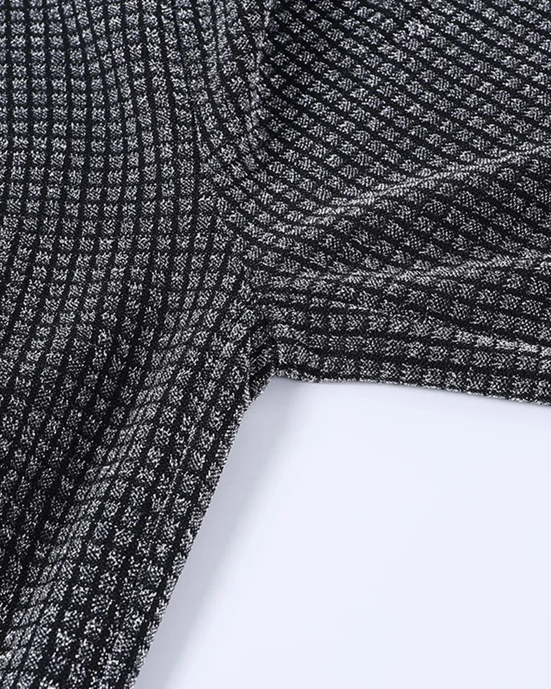 Glitter Waffle Knit High Waist Straight Leg Pants