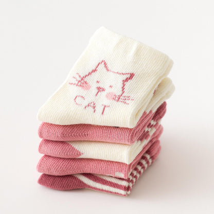 Children Four Seasons Tube Socks Pink Catqqqqqqqqqqqq123