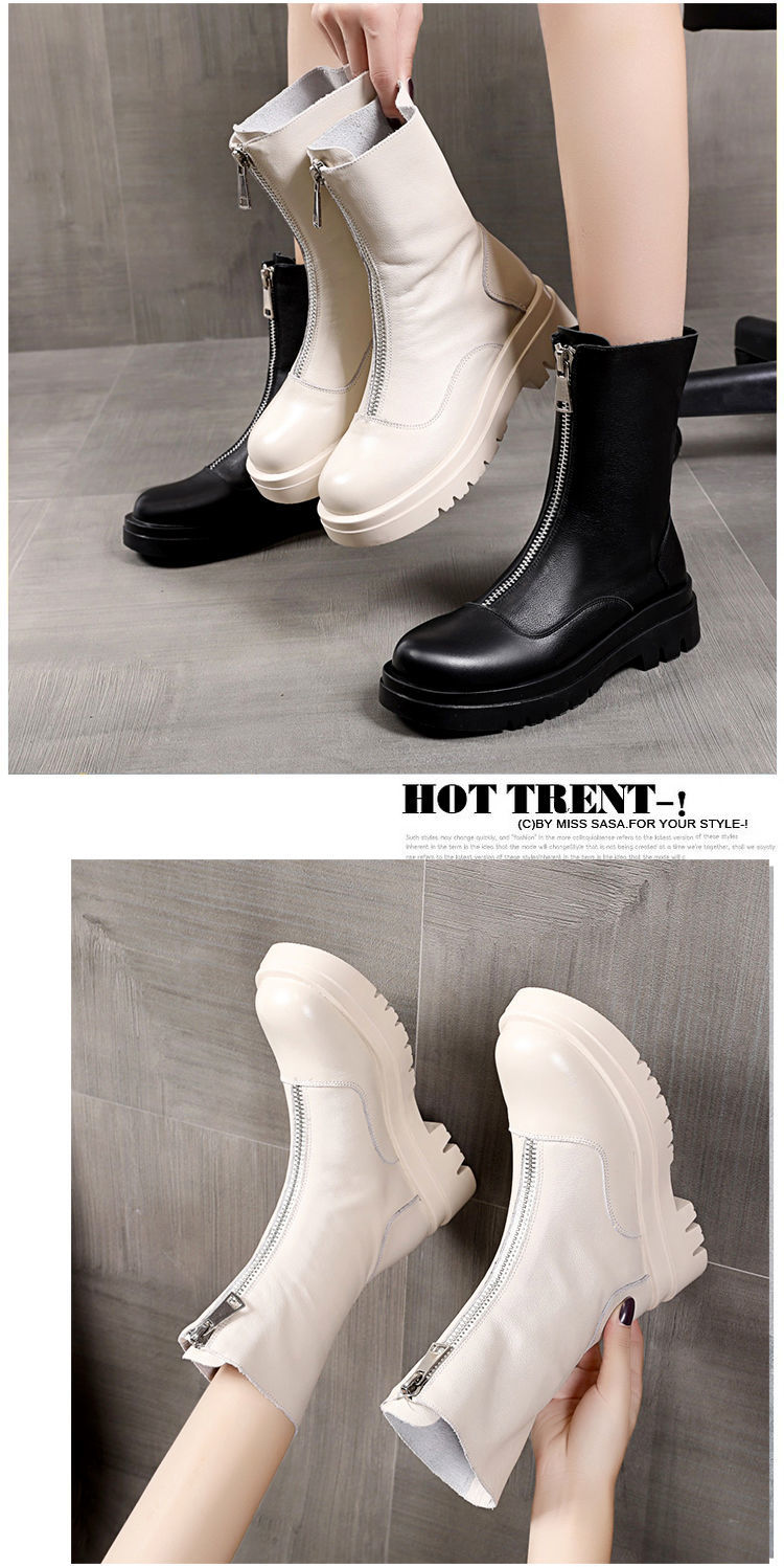 马丁靴女英伦风2020新款秋冬前拉链增高百搭ins网红瘦瘦短靴厚底