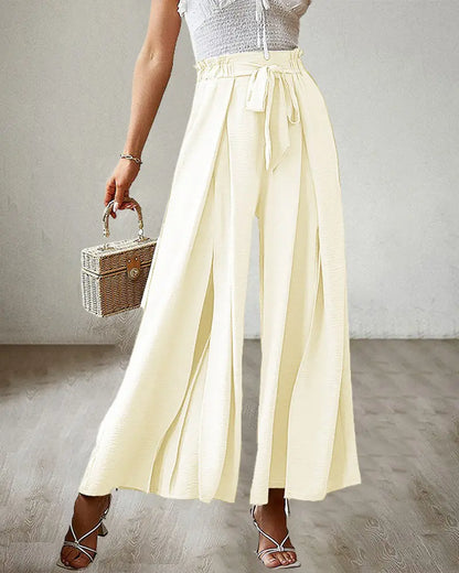 NEW Tie Front Pleated Design Wide Leg Pants