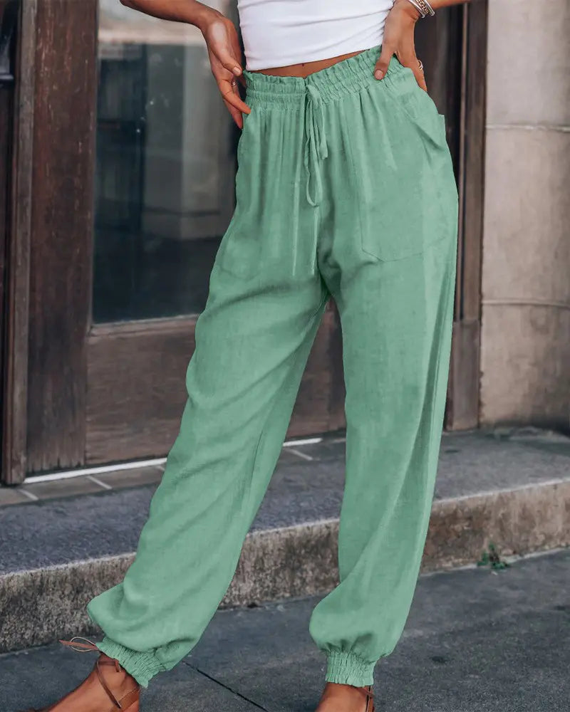 NEW Pocket Detail Drawstring Casual Cuffed Pants