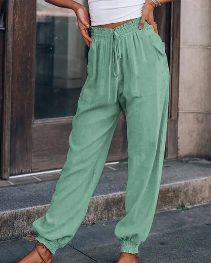 NEW Pocket Detail Drawstring Casual Cuffed Pants