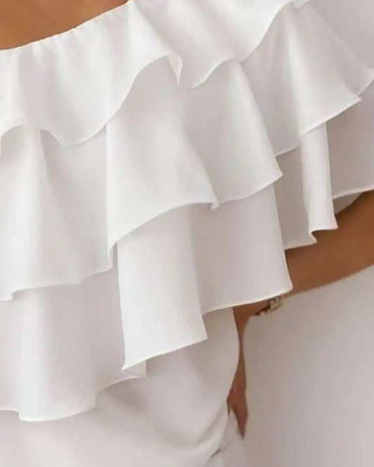 NEW Layered Ruffles One Shoulder Chain Strap Top