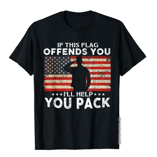 If This Flag Offends You I'll Help You Pack US Flag T-Shirt T-Shirt Top T-Shirts Plain Cotton Tops Shirts Leisure For Men