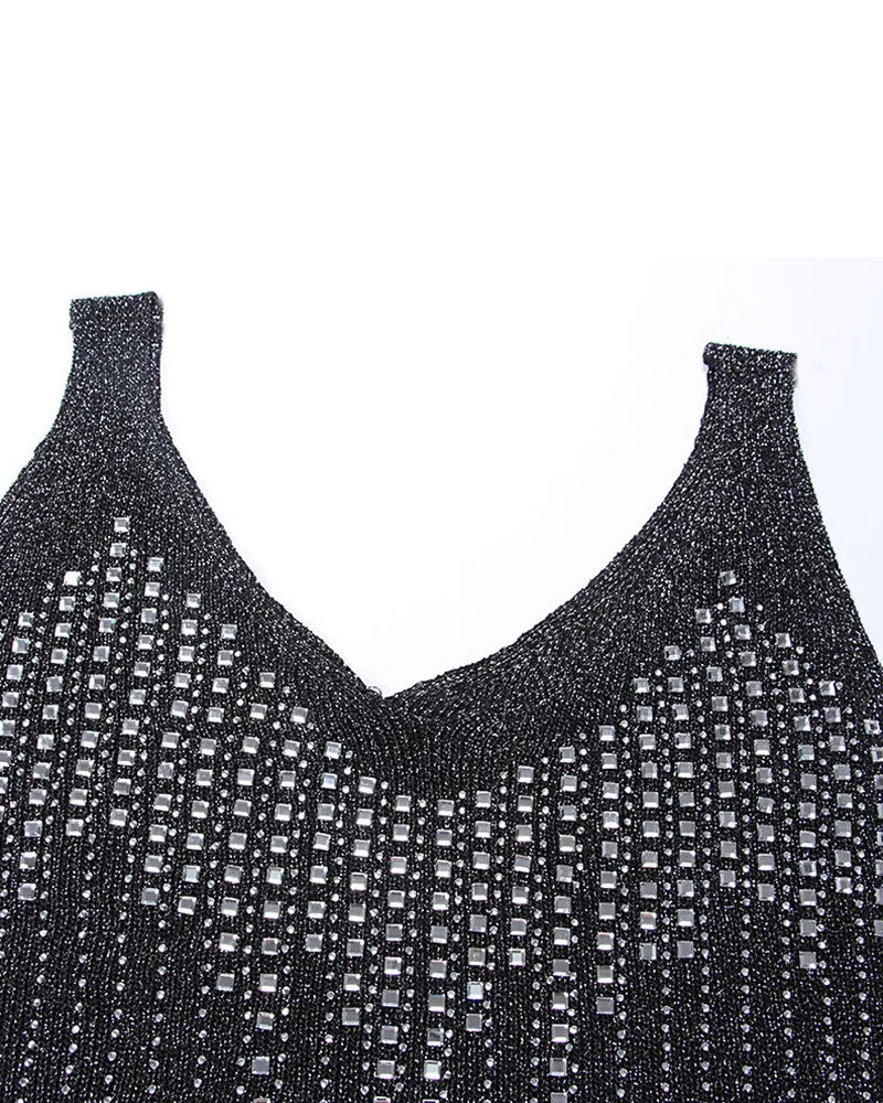 Rhinestone Decor Rib-Knit Sleeveless T-Shirt