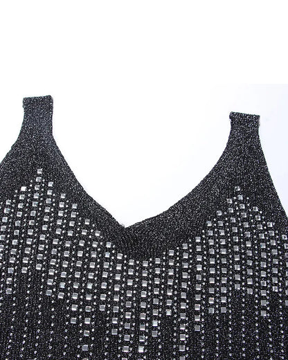 Rhinestone Decor Rib-Knit Sleeveless T-Shirt