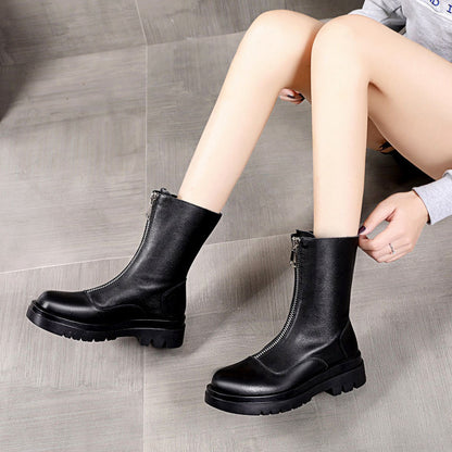 马丁靴女英伦风2020新款秋冬前拉链增高百搭ins网红瘦瘦短靴厚底