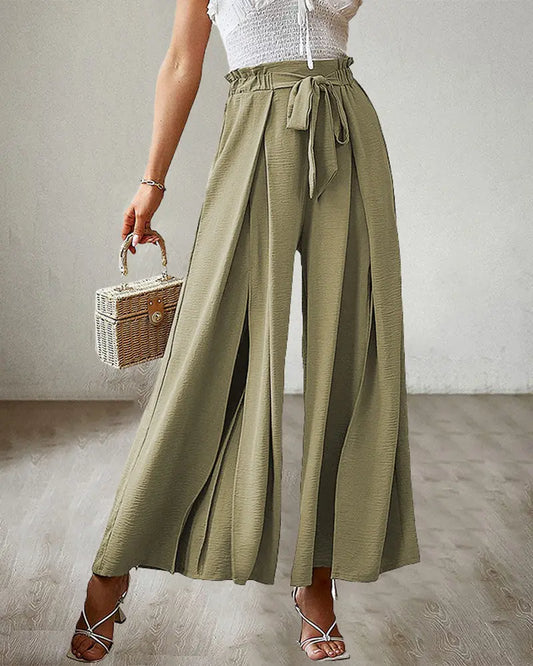 NEW Tie Front Pleated Design Wide Leg Pants