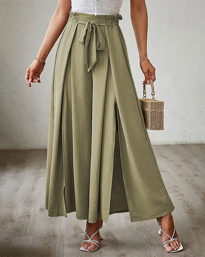 NEW Tie Front Pleated Design Wide Leg Pants