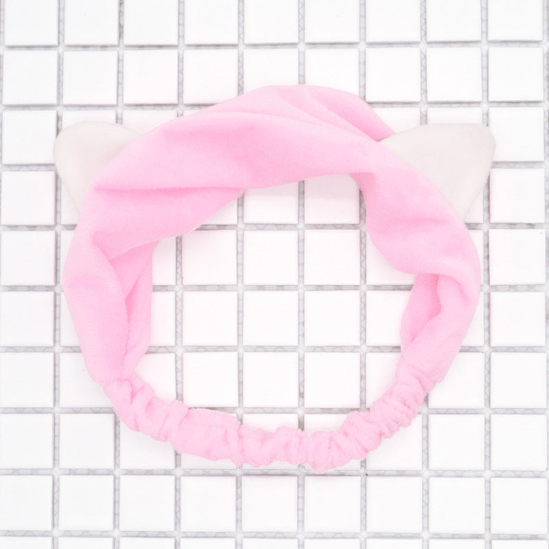 韩版流行网红猫耳朵发带发饰 女士可爱化妆洗脸毛绒猫耳朵束发带Terry
