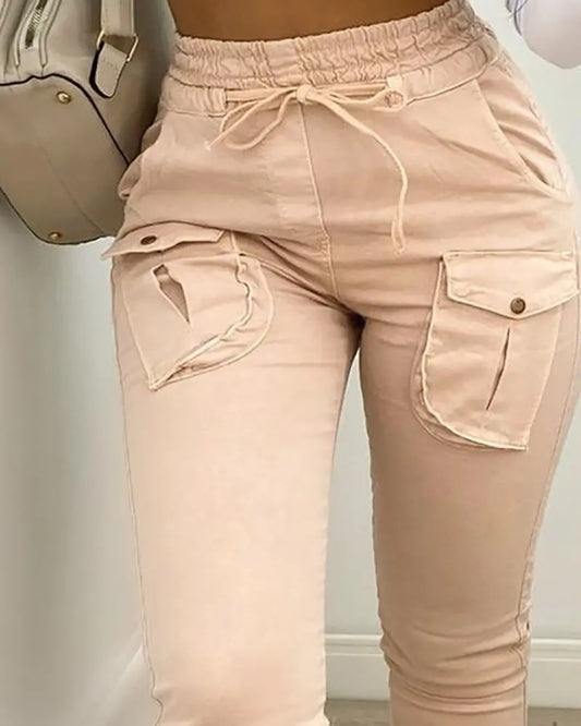 NEW Pocket Button Design Drawstring Cargo Pants