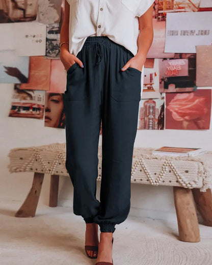 NEW Pocket Detail Drawstring Casual Cuffed Pants