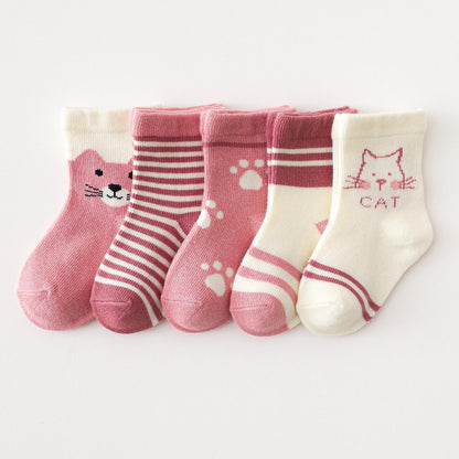 Children Four Seasons Tube Socks Pink Cat333333333333q