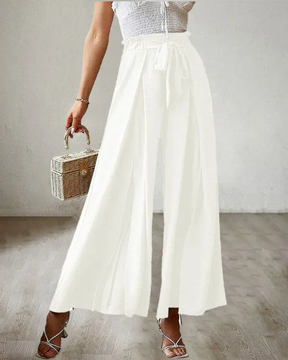 NEW Tie Front Pleated Design Wide Leg Pants