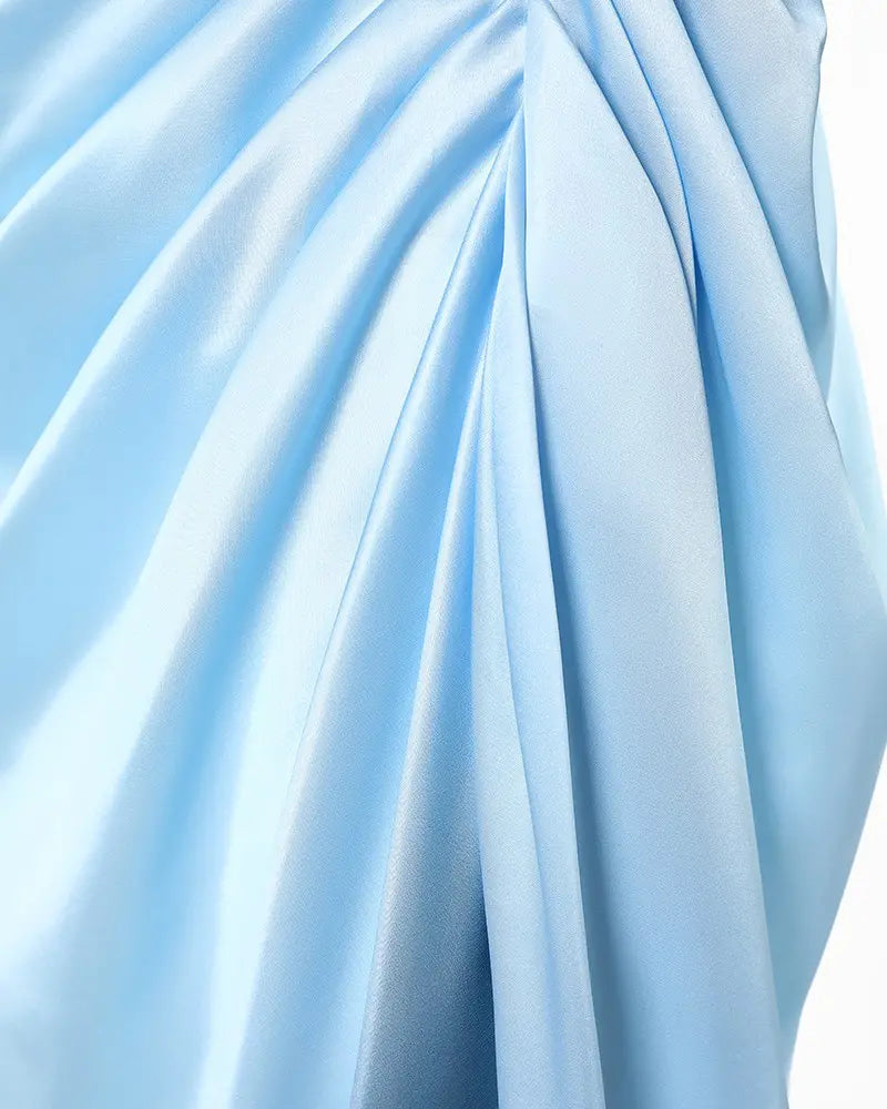 Ombre Ruched High Split Satin Dress