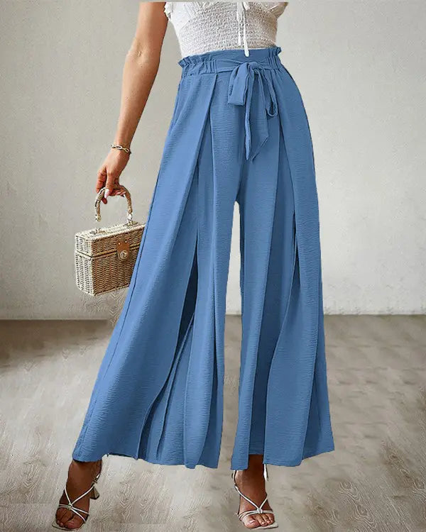 NEW Tie Front Pleated Design Wide Leg Pants