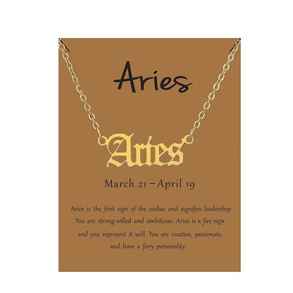 HOVANCI 3 Gold Letter 12 Zodiac sign stainless steel Necklace women Chain Choker Necklace Jewelry for women Gift