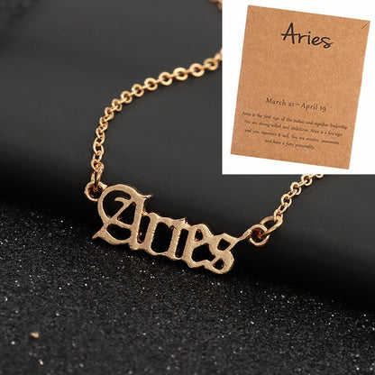 HOVANCI 3 Gold Letter 12 Zodiac sign stainless steel Necklace women Chain Choker Necklace Jewelry for women Gift
