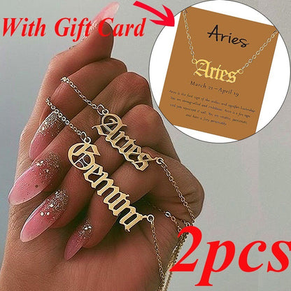 HOVANCI 3 Gold Letter 12 Zodiac sign stainless steel Necklace women Chain Choker Necklace Jewelry for women Gift