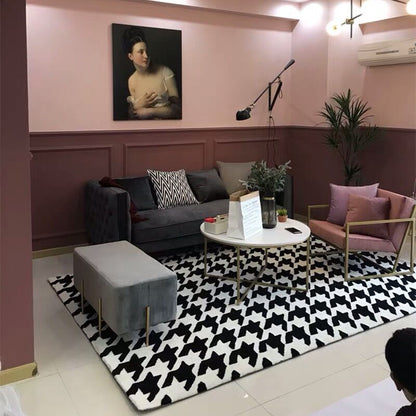 认证问题简约现代黑白老虎纹棋盘格千鸟格客厅沙发茶几地毯卧室床边尾地毯认证问题111