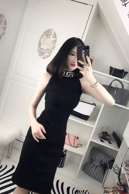 高领修身性感夜店女装无袖包臀紧身打底连衣裙2019春装新款时尚女