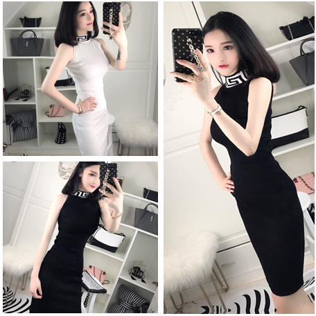 高领修身性感夜店女装无袖包臀紧身打底连衣裙2019春装新款时尚女