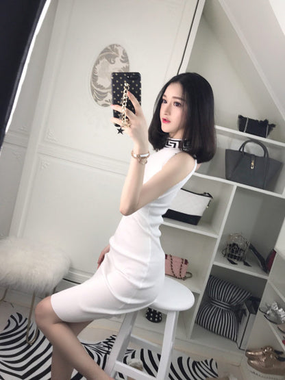 高领修身性感夜店女装无袖包臀紧身打底连衣裙2019春装新款时尚女