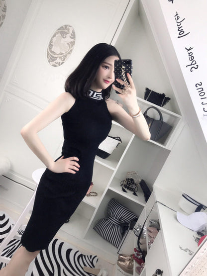 高领修身性感夜店女装无袖包臀紧身打底连衣裙2019春装新款时尚女