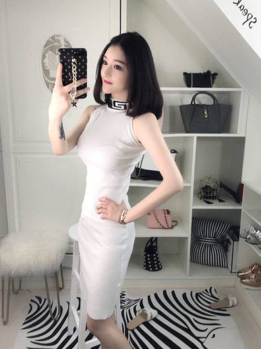 高领修身性感夜店女装无袖包臀紧身打底连衣裙2019春装新款时尚女