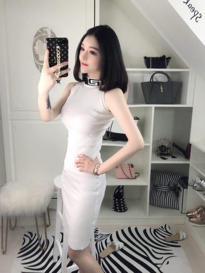 高领修身性感夜店女装无袖包臀紧身打底连衣裙2019春装新款时尚女