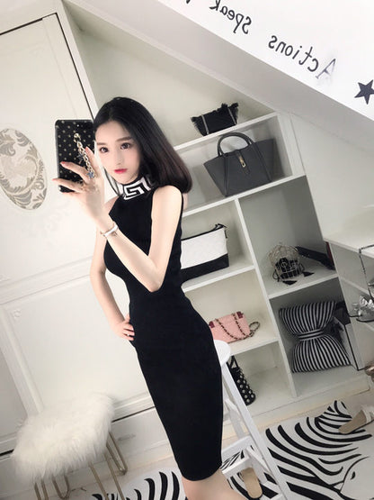 高领修身性感夜店女装无袖包臀紧身打底连衣裙2019春装新款时尚女