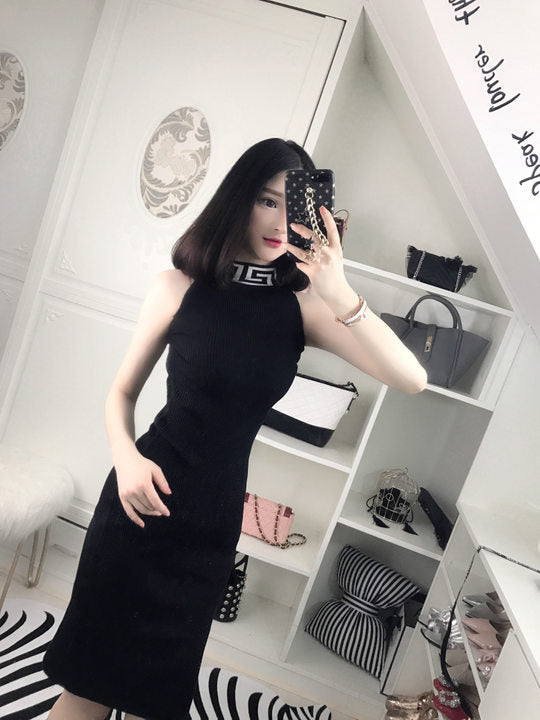 高领修身性感夜店女装无袖包臀紧身打底连衣裙2019春装新款时尚女