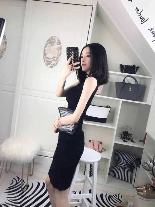 高领修身性感夜店女装无袖包臀紧身打底连衣裙2019春装新款时尚女