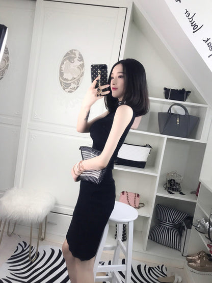 高领修身性感夜店女装无袖包臀紧身打底连衣裙2019春装新款时尚女